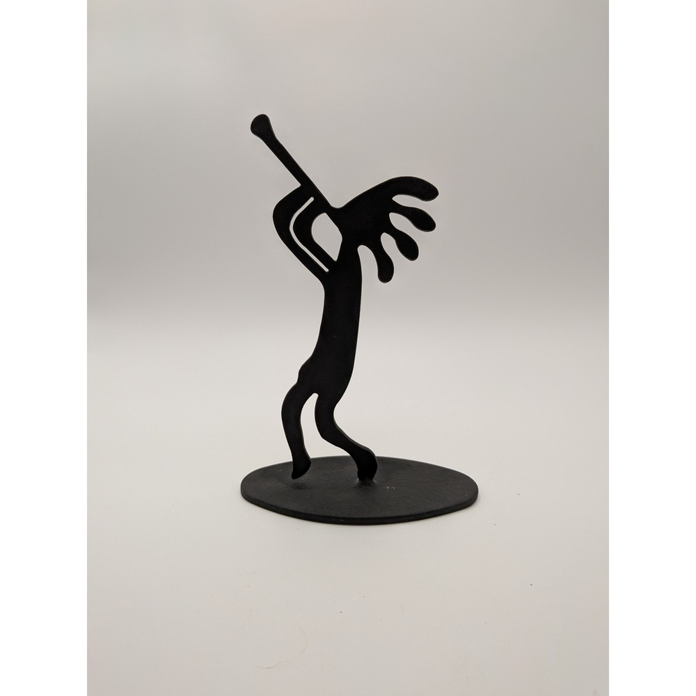 Vintage Kokopelli Flute Player Metal Figurine Matte Black Southwestern Decor 6"